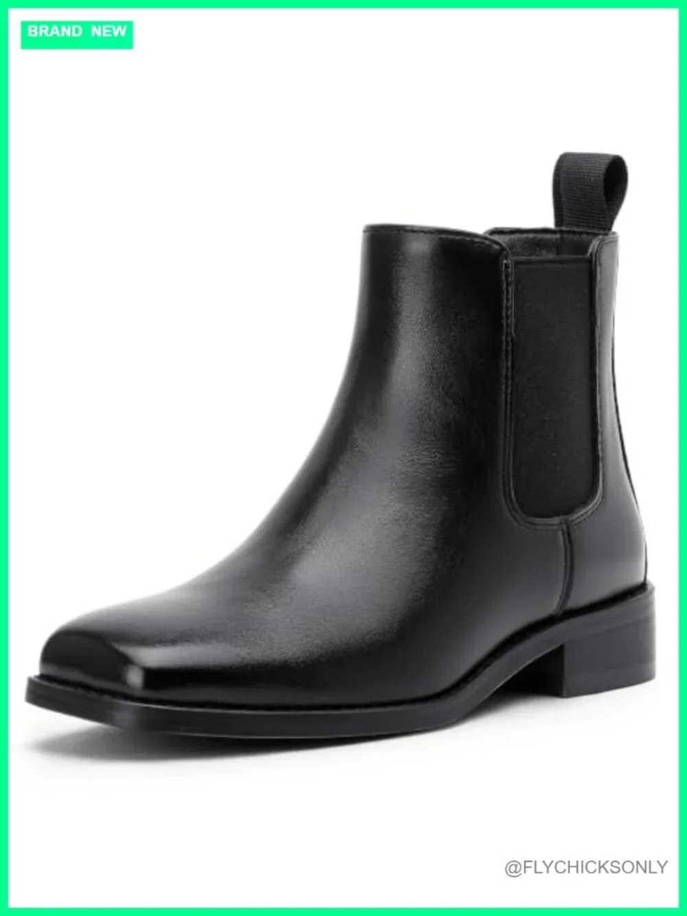 Square Toe Chelsea Ankle Boots Faux Leather Slip On Low Heel